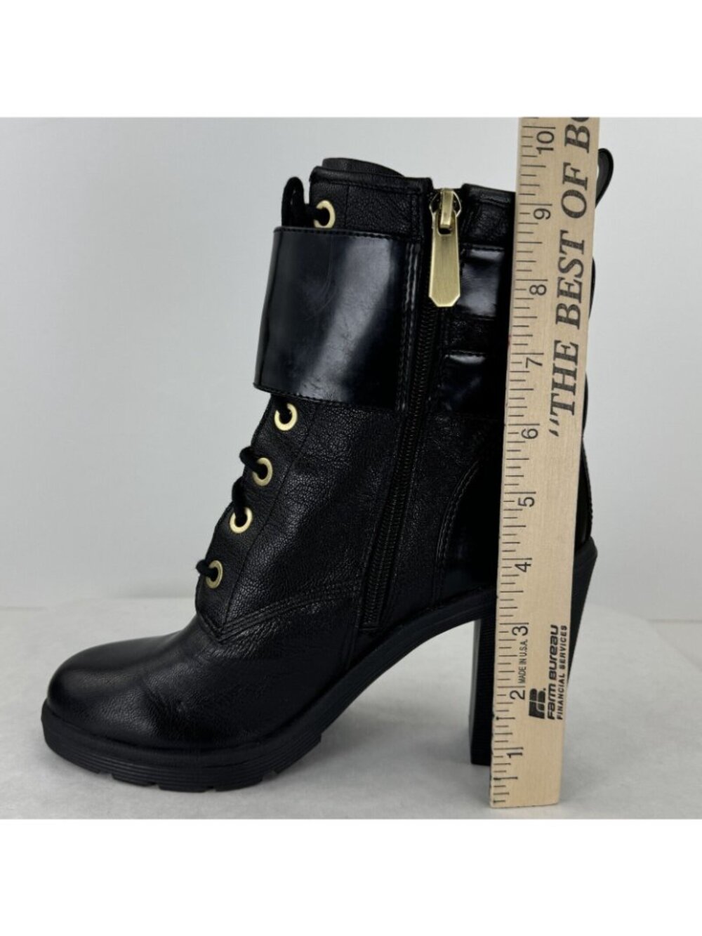 Guess Finlay Black Side Zip High Heel Leather Boots Womens Sz 8.5M Buckle Strap - Picture 13 of 16